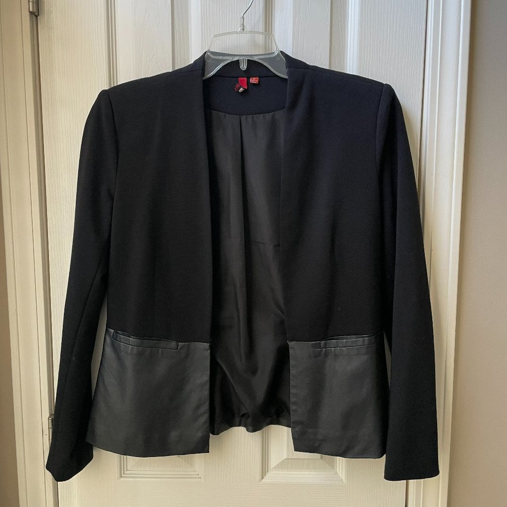 Black Blazer with Faux Leather Detail